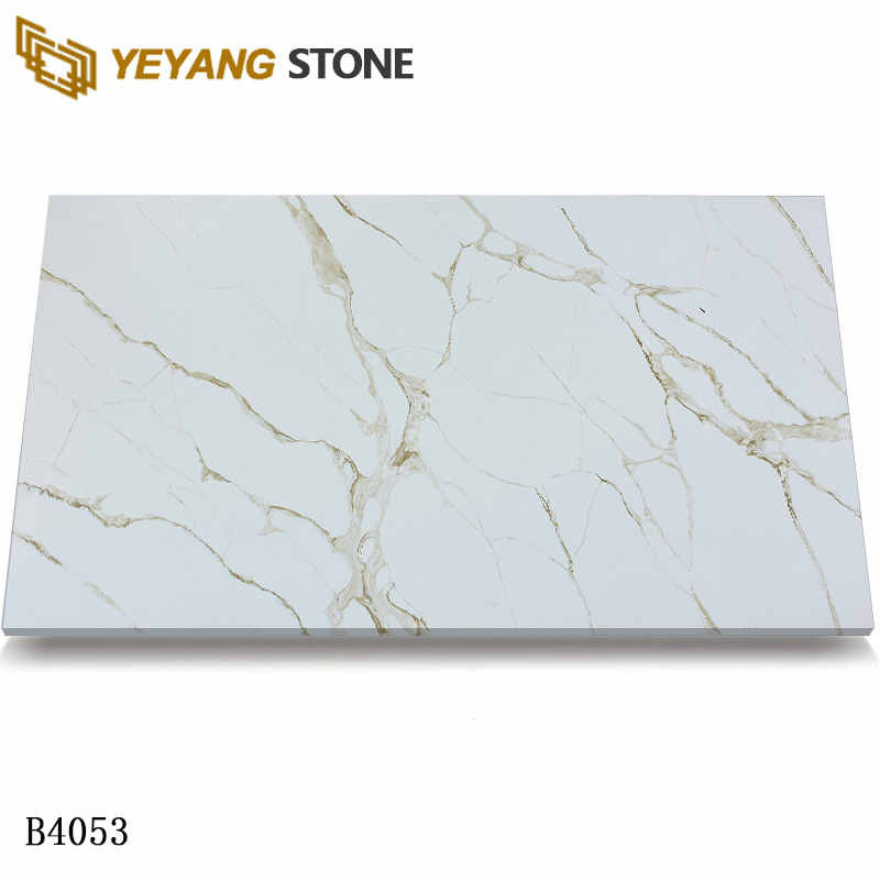 Calacatta White Quartz with Brown and Grey Veins Engineered Stone B4053