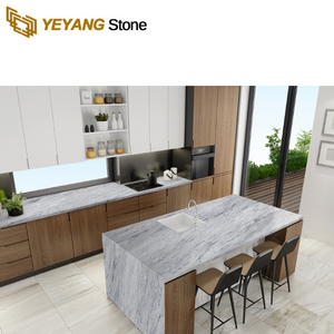 Light Grey Quartz Kitchen Countertops for Waterfall Island Top A5103