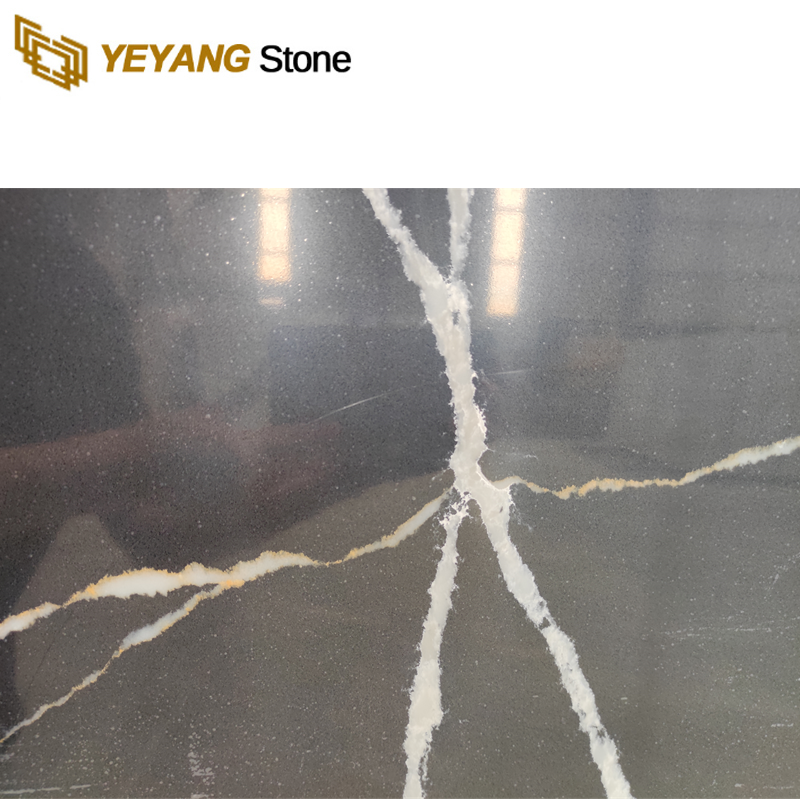 Black Quartz Slab with White Gold Vein for Bathroom Countertop B4055