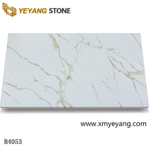 Calacatta White Quartz with Brown and Grey Veins Engineered Stone B4053