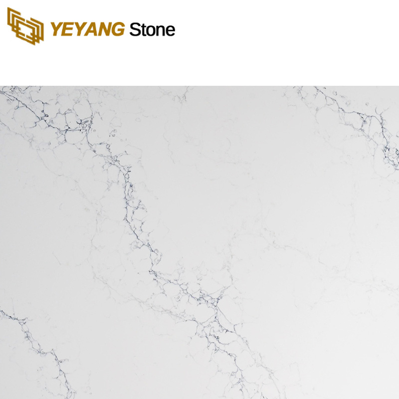 Pure White Quartz with Thin Grey Vein Quartz Slab for Kitchen Island NT318